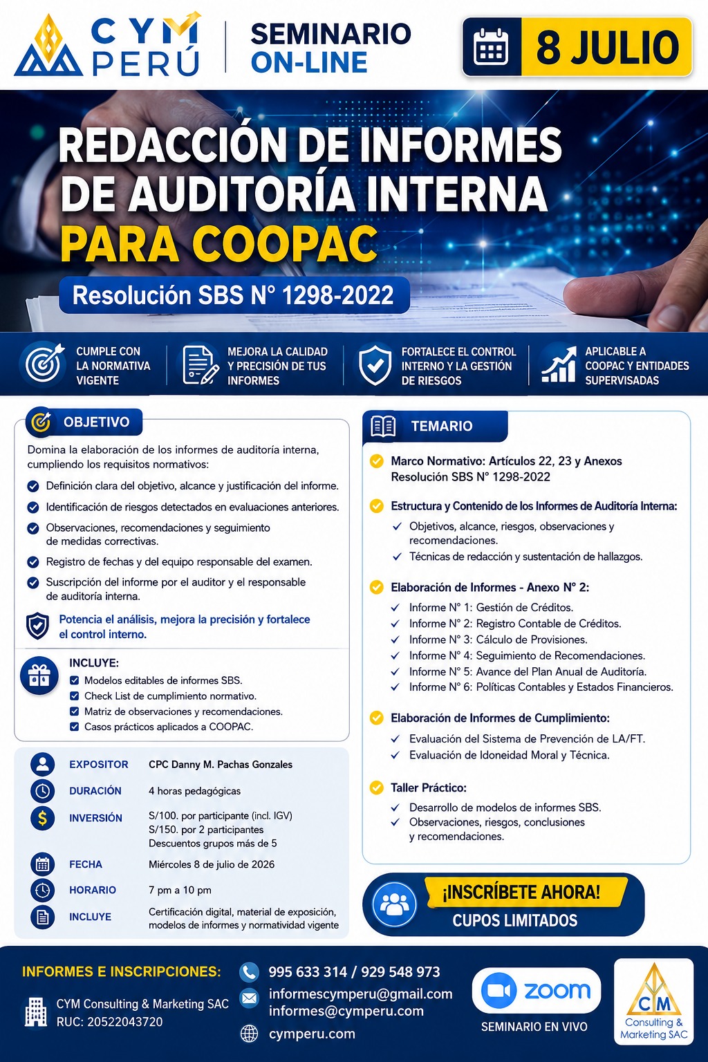 Seminario On-Line 8 Julio — Redacción de Informes de Auditoría Interna para COOPAC